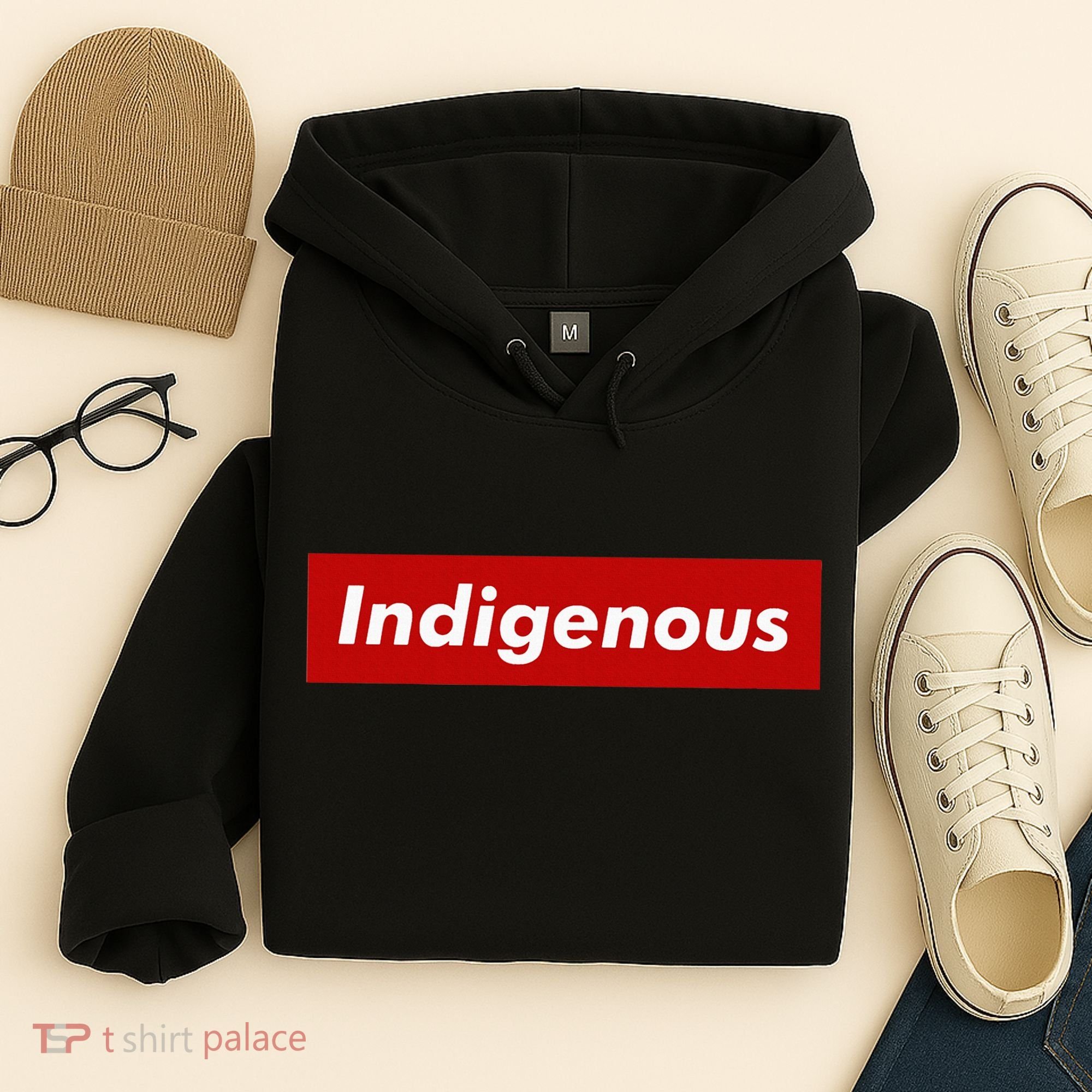 Native Indigenous Red Block Background With White Letters Hoodie