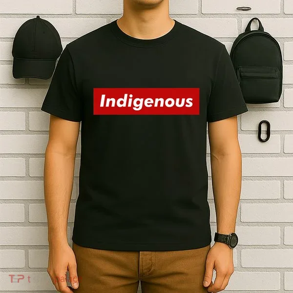 Native Indigenous Red Block Background With White Letters T-Shirt