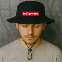Native Indigenous Red Block Background With White Letters Bucket Hat thumb 2