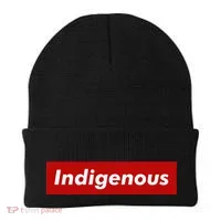 Native Indigenous Red Block Background With White Letters Beanie thumb 0