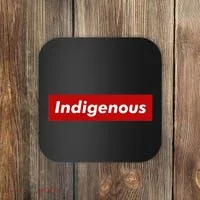Native Indigenous Red Block Background With White Letters Coaster thumb 0
