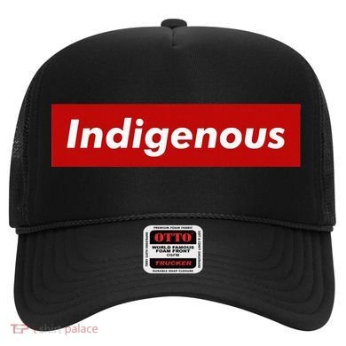 Native Indigenous Red Block Background With White Letters Hat