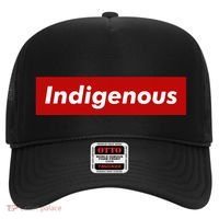 Native Indigenous Red Block Background With White Letters Hat thumb 0