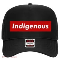 Native Indigenous Red Block Background With White Letters Hat thumb 0