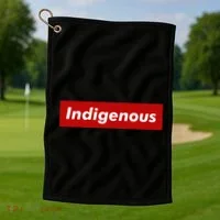 Native Indigenous Red Block Background With White Letters Golf Towel thumb 1