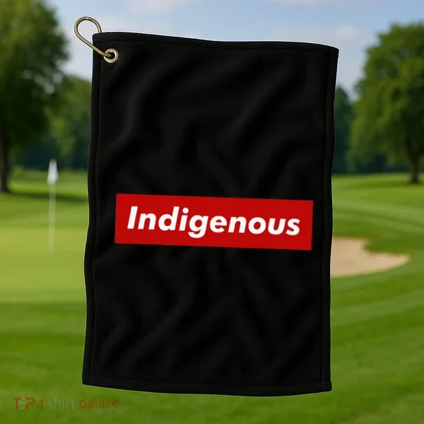 Native Indigenous Red Block Background With White Letters Golf Towel