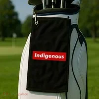Native Indigenous Red Block Background With White Letters Golf Towel thumb 2