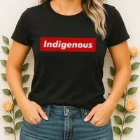 Native Indigenous Red Block Background With White Letters Women's T-Shirt thumb 2