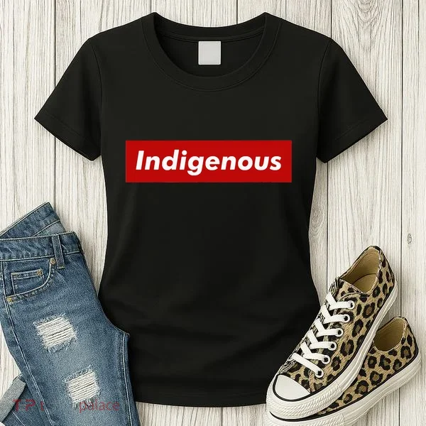 Native Indigenous Red Block Background With White Letters Women's T-Shirt