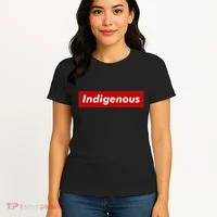 Native Indigenous Red Block Background With White Letters Women's T-Shirt thumb 4