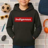 Native Indigenous Red Block Background With White Letters Kids Hoodie thumb 2