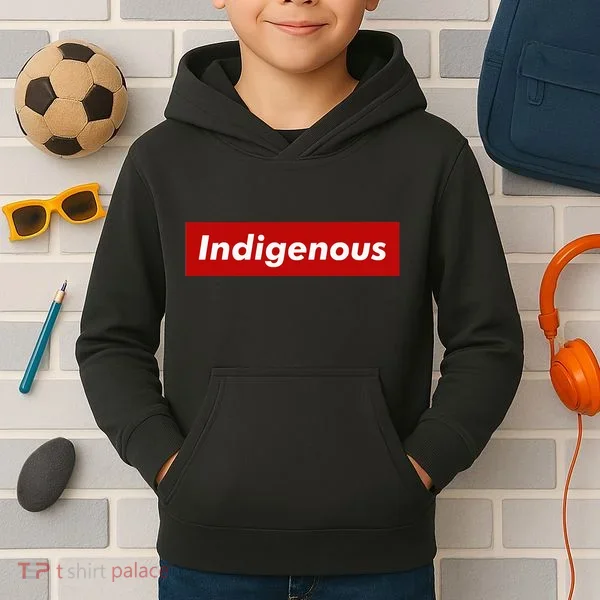 Native Indigenous Red Block Background With White Letters Kids Hoodie