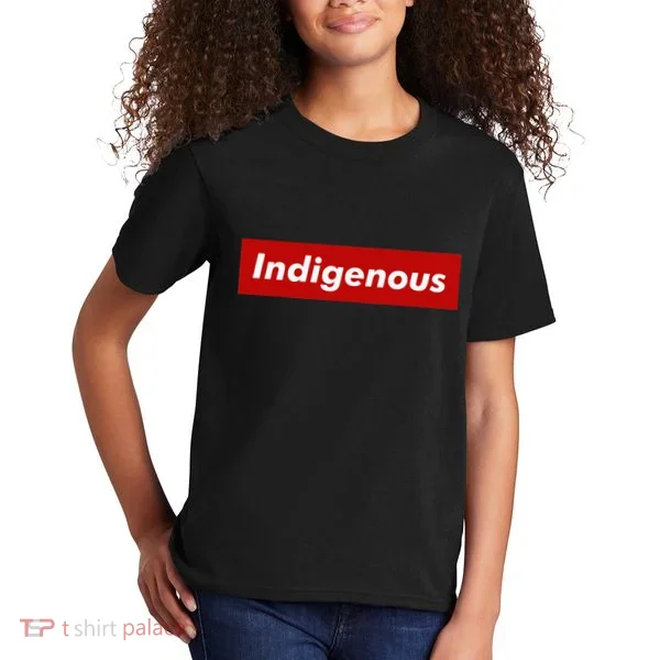 Native Indigenous Red Block Background With White Letters Kids T-Shirt