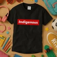 Native Indigenous Red Block Background With White Letters Kids T-Shirt thumb 3