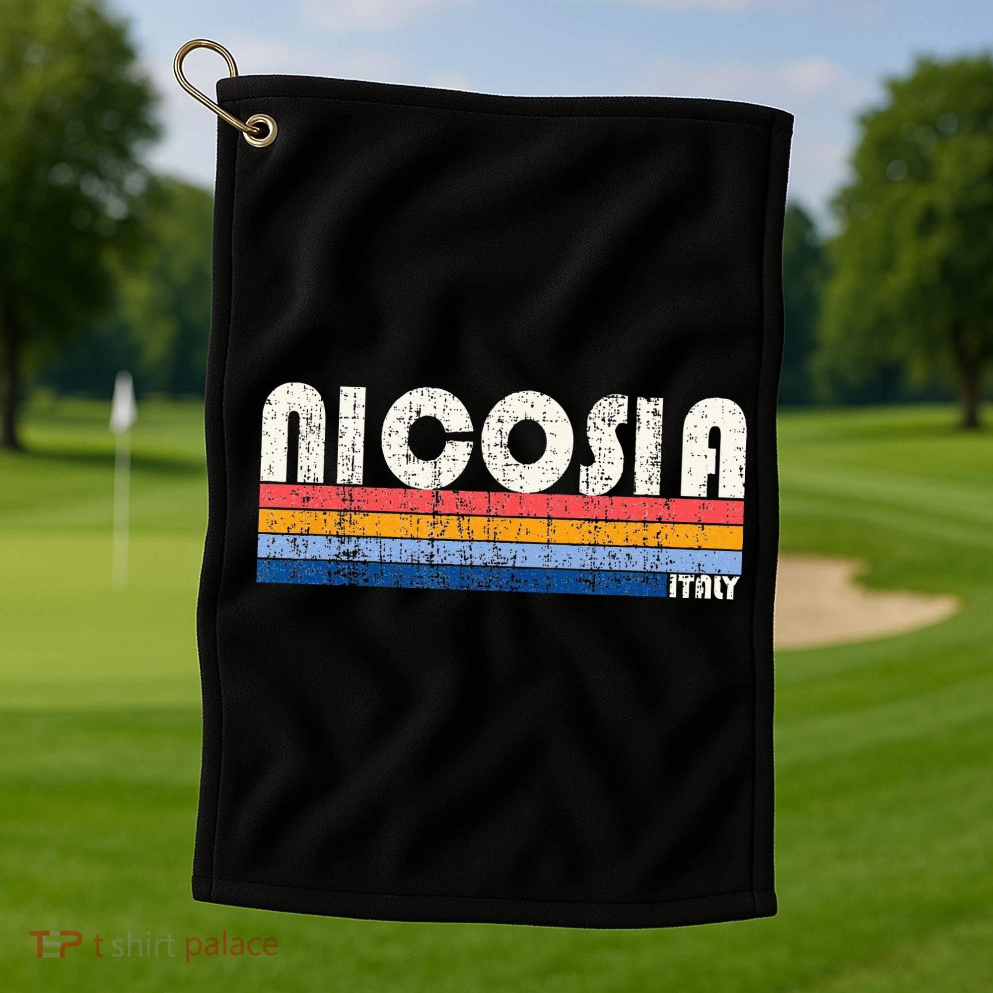 Nicosia Italy Retro 70s 80s Style Golf Towel