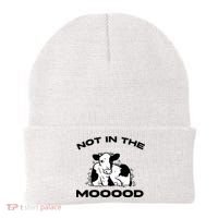 Not In The Mood Funny Cow Moo Meme Mooood Beanie thumb 0
