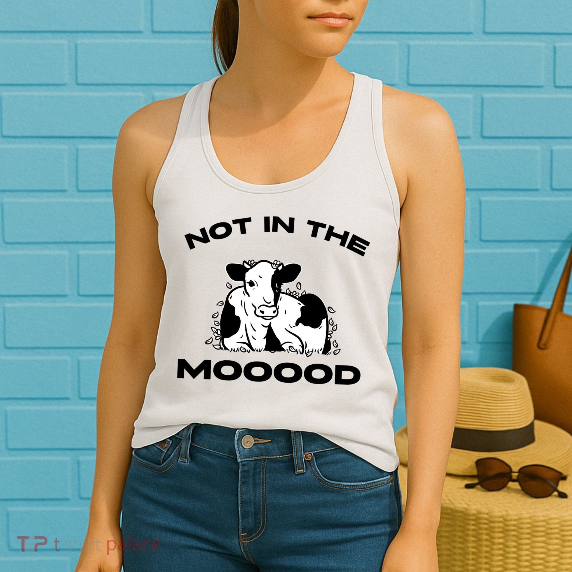 Not In The Mood Funny Cow Moo Meme Mooood Women's Tank Top