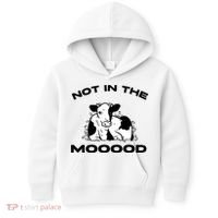 Not In The Mood Funny Cow Moo Meme Mooood Kids Hoodie thumb 0