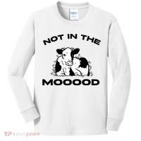 Not In The Mood Funny Cow Moo Meme Mooood Kids Long Sleeve Shirt thumb 0