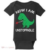 Now I'm Unstoppable - Funny T-Rex Dinosaur Baby Bodysuit thumb 0