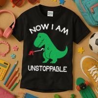 Now I'm Unstoppable - Funny T-Rex Dinosaur Kids T-Shirt thumb 3