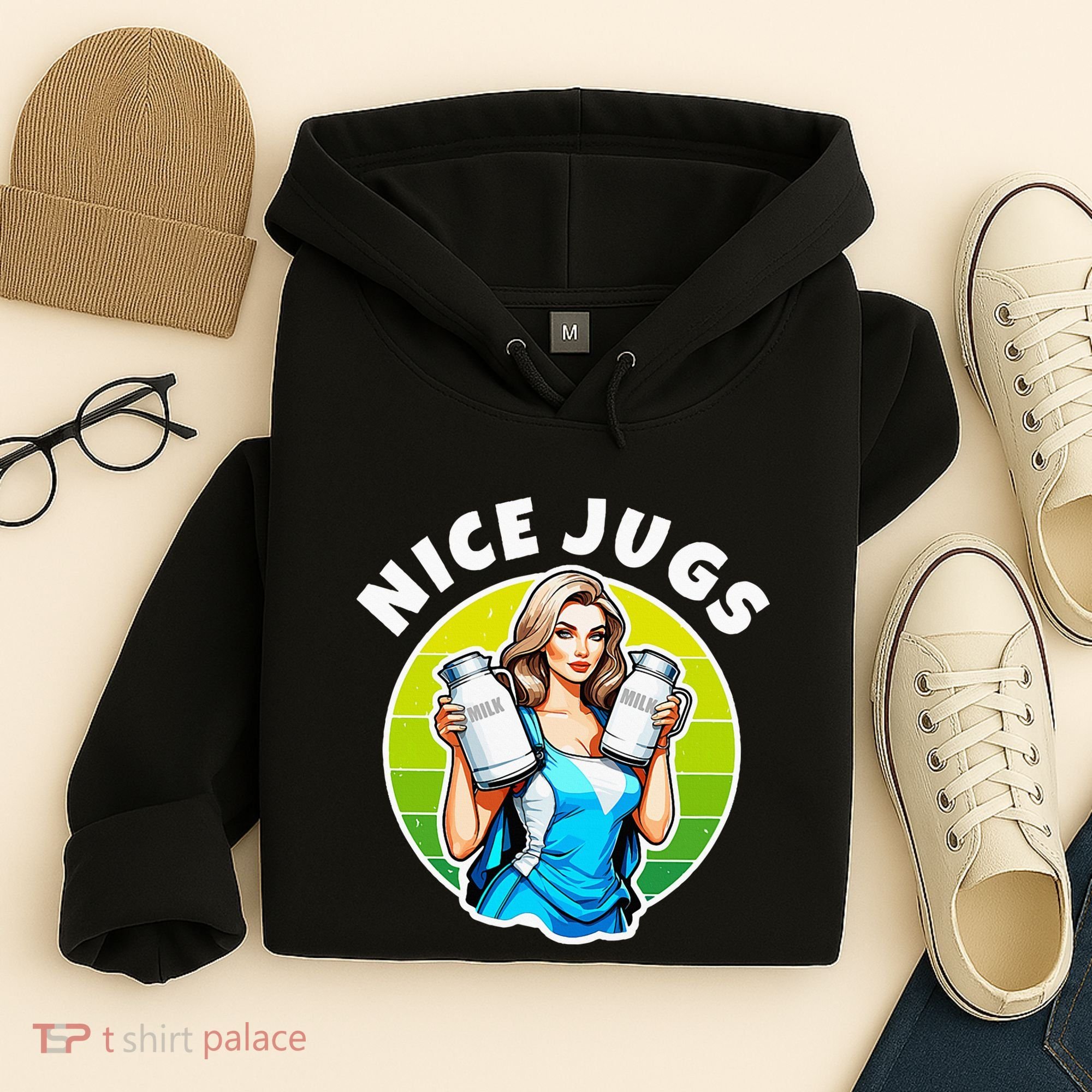Nice Jugs. Cheerleader Milkmaid. Pitcher Holding Fun Hoodie