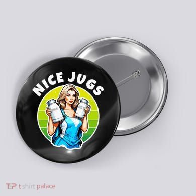 Nice Jugs. Cheerleader Milkmaid. Pitcher Holding Fun Button