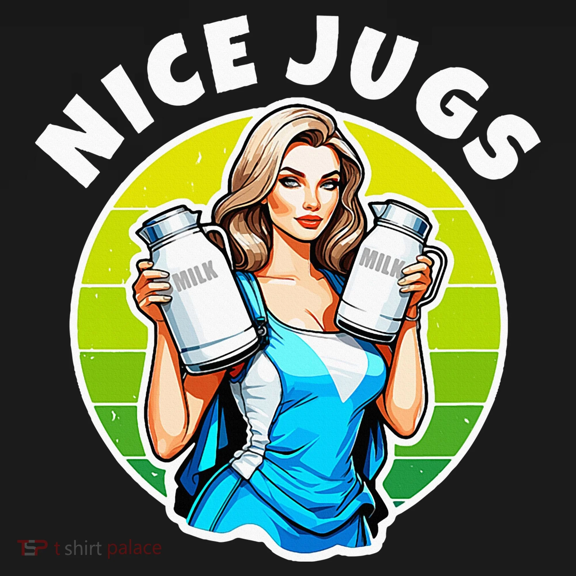 Nice Jugs. Cheerleader Milkmaid. Pitcher Holding Fun Button