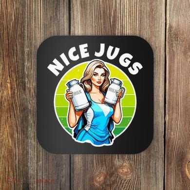 Nice Jugs. Cheerleader Milkmaid. Pitcher Holding Fun Coaster