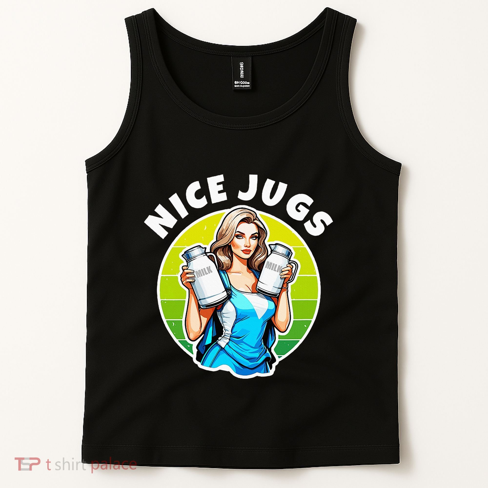 Nice Jugs. Cheerleader Milkmaid. Pitcher Holding Fun Tank Top