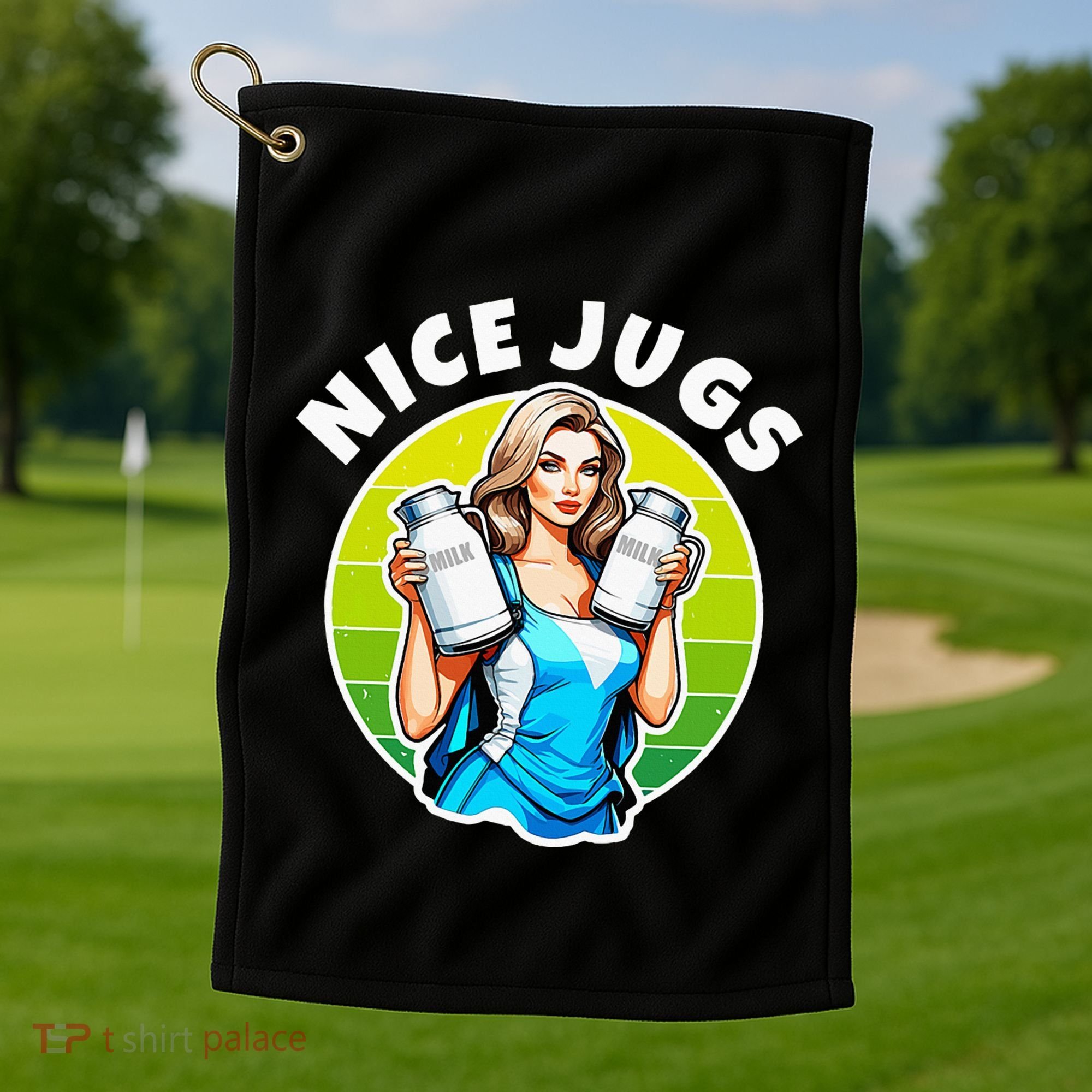 Nice Jugs. Cheerleader Milkmaid. Pitcher Holding Fun Golf Towel