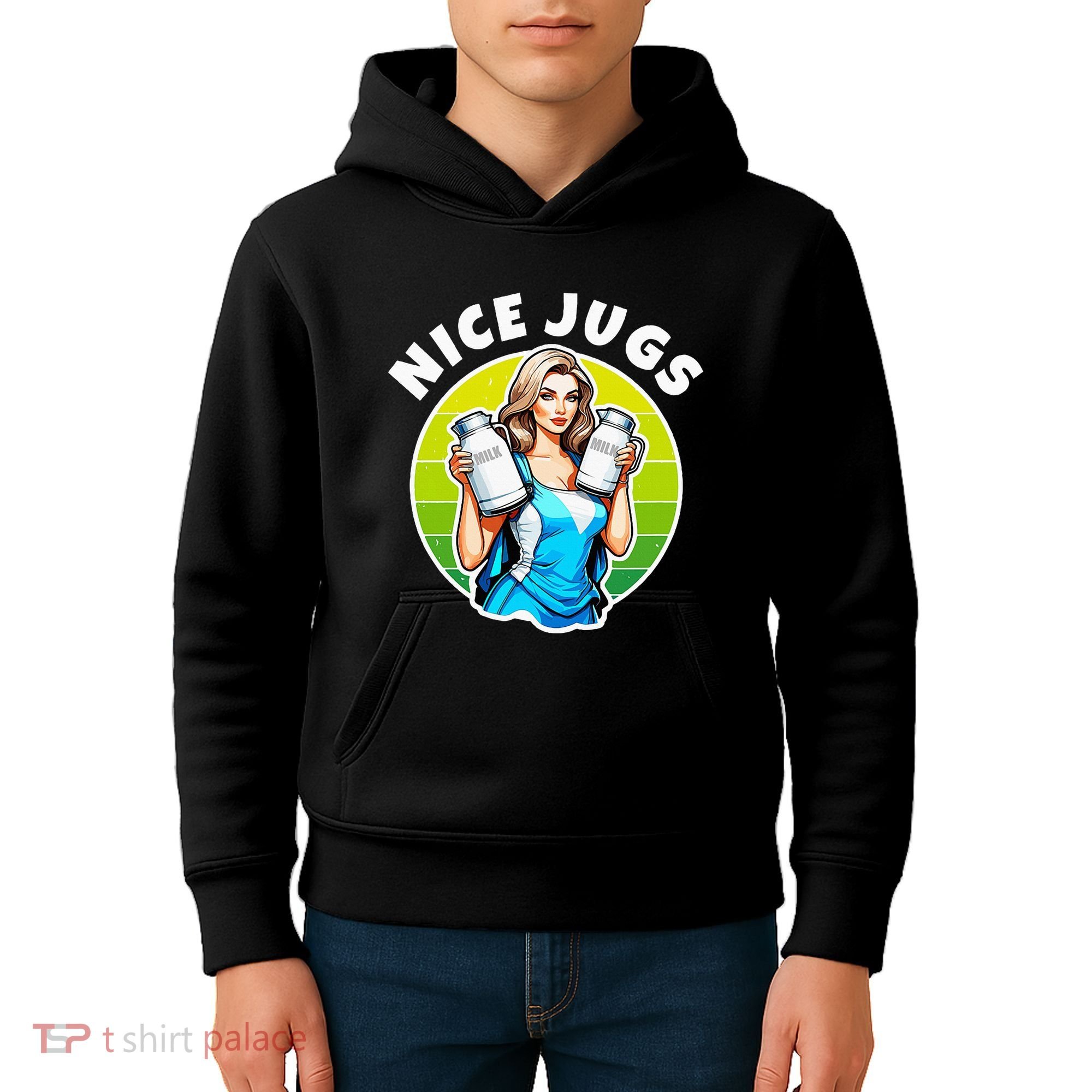 Nice Jugs. Cheerleader Milkmaid. Pitcher Holding Fun Kids Hoodie