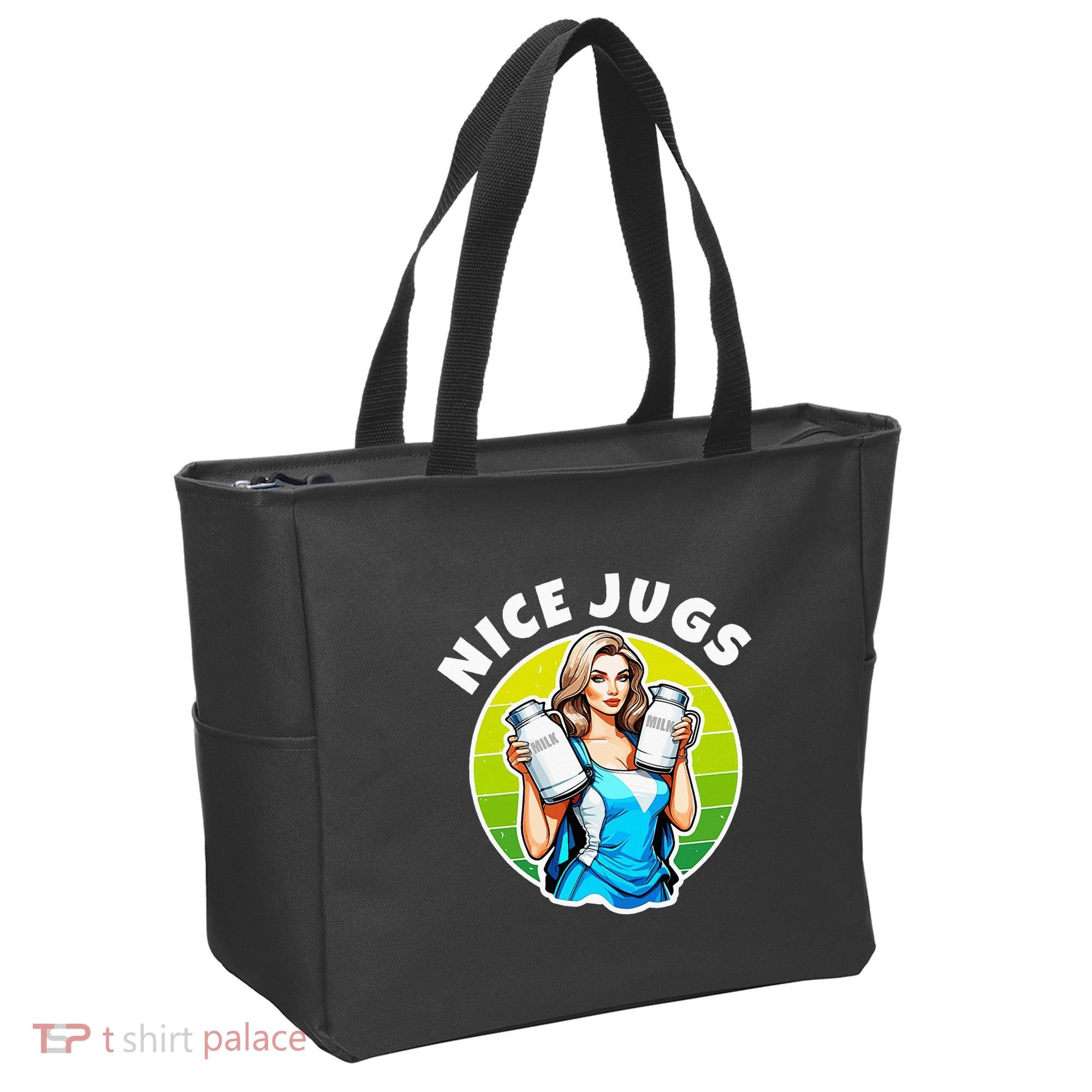 Nice Jugs. Cheerleader Milkmaid. Pitcher Holding Fun Tote Bag
