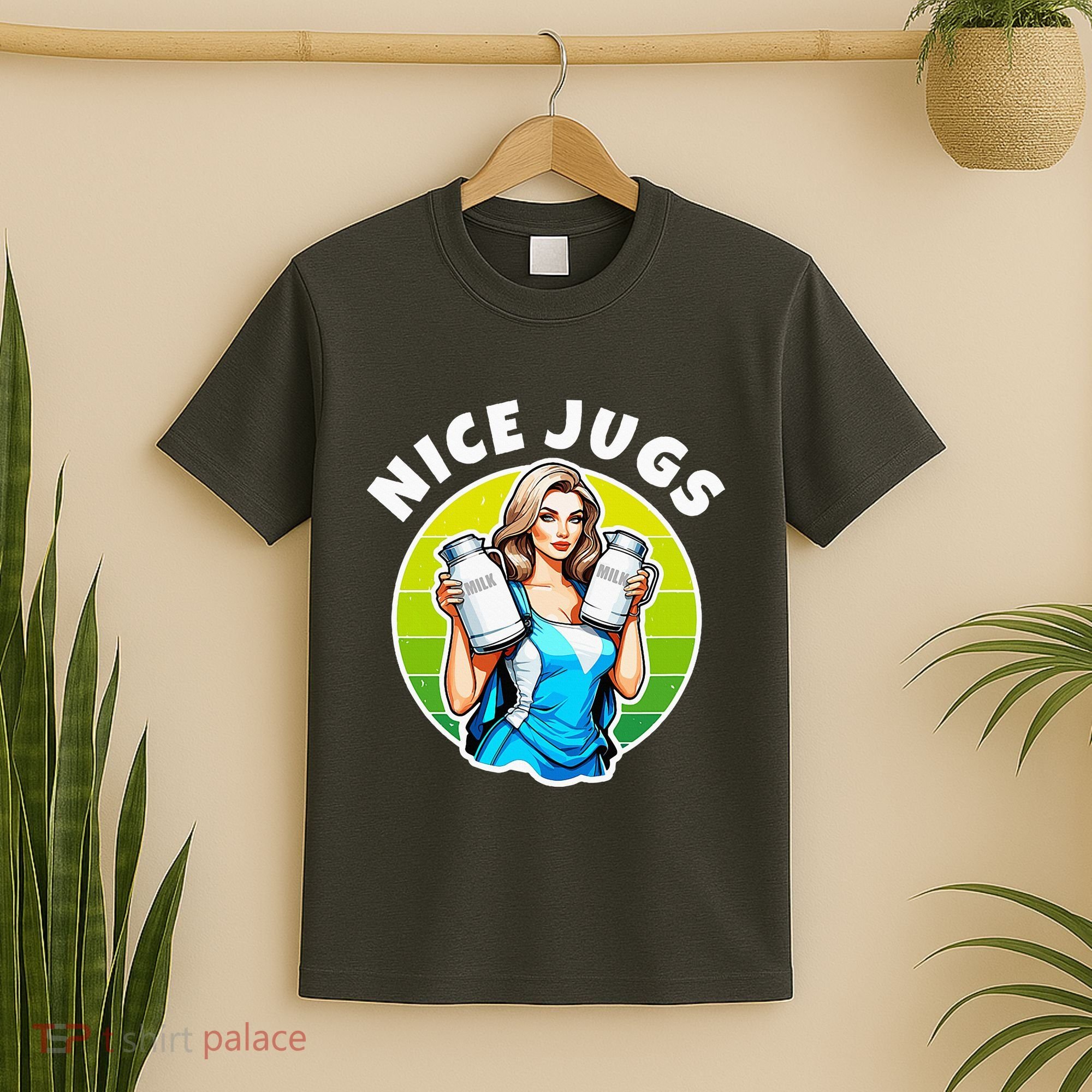 Nice Jugs. Cheerleader Milkmaid. Pitcher Holding Fun T-Shirt