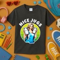 Nice Jugs. Cheerleader Milkmaid. Pitcher Holding Fun Kids T-Shirt thumb 3