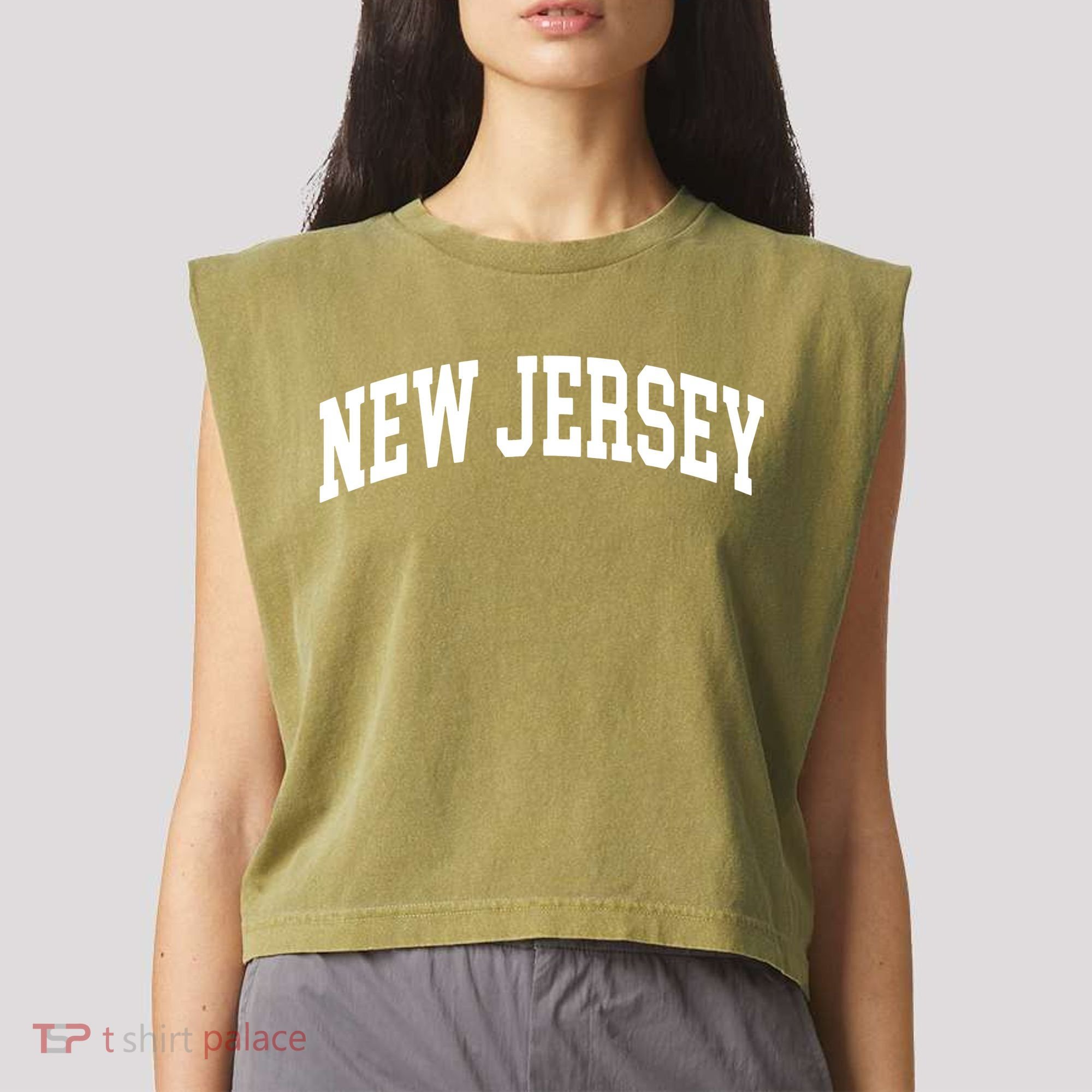 New Jersey Classic Text Garment-Dyed Women's Muscle Tee