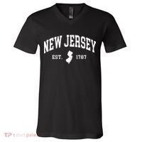 New Jersey Est 1787 Distressed Worn V-Neck T-Shirt thumb 0