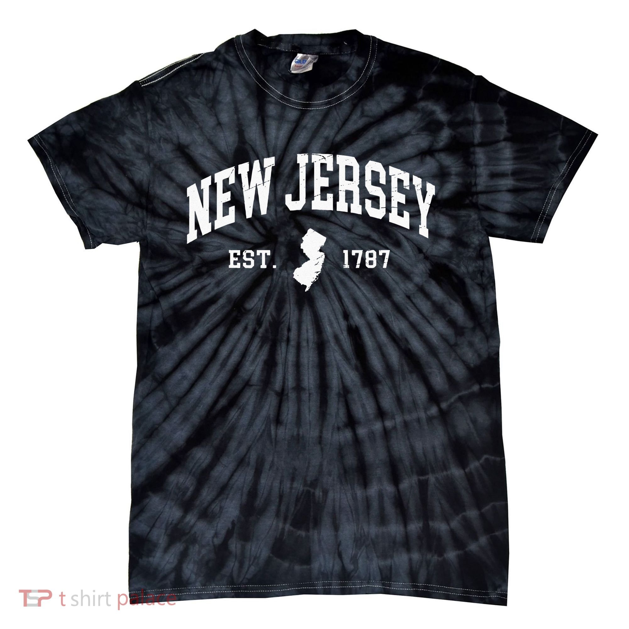New Jersey Est 1787 Distressed Worn Tie-Dye T-Shirt
