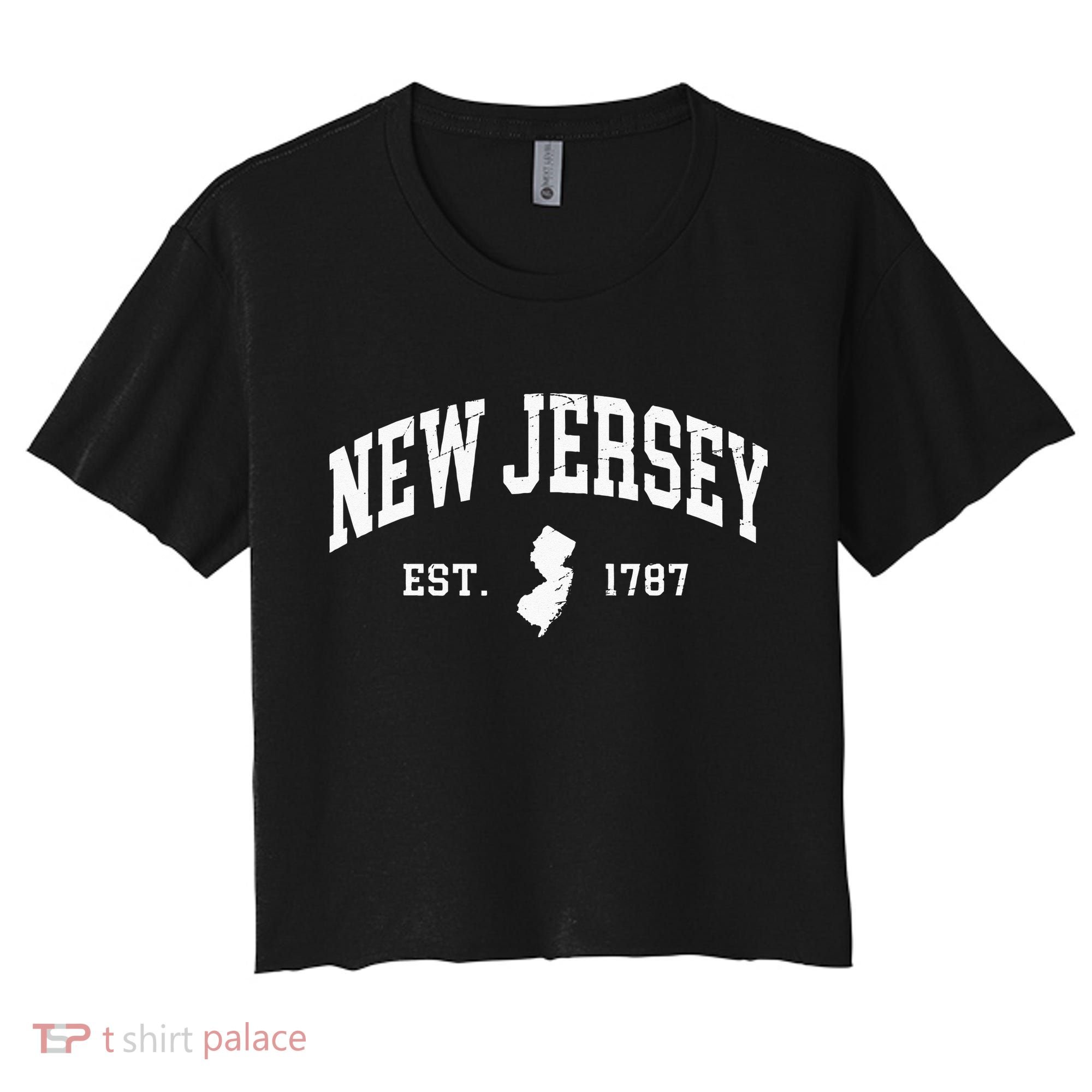 New Jersey Est 1787 Distressed Worn Women's Crop Top Tee