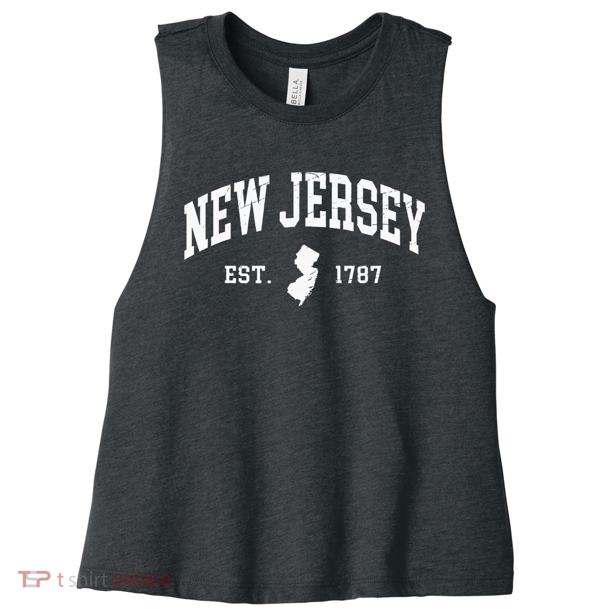 New Jersey Est 1787 Distressed Worn Women's Racerback Cropped Tank