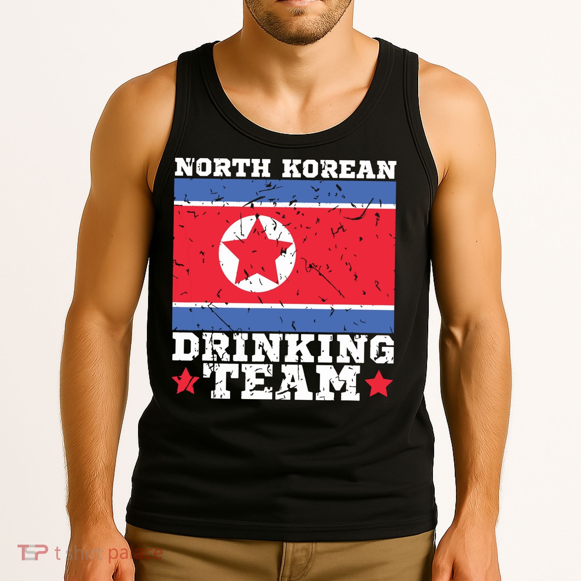 North Korean Drinking Team Funny North Korea Flag Beer Tank Top