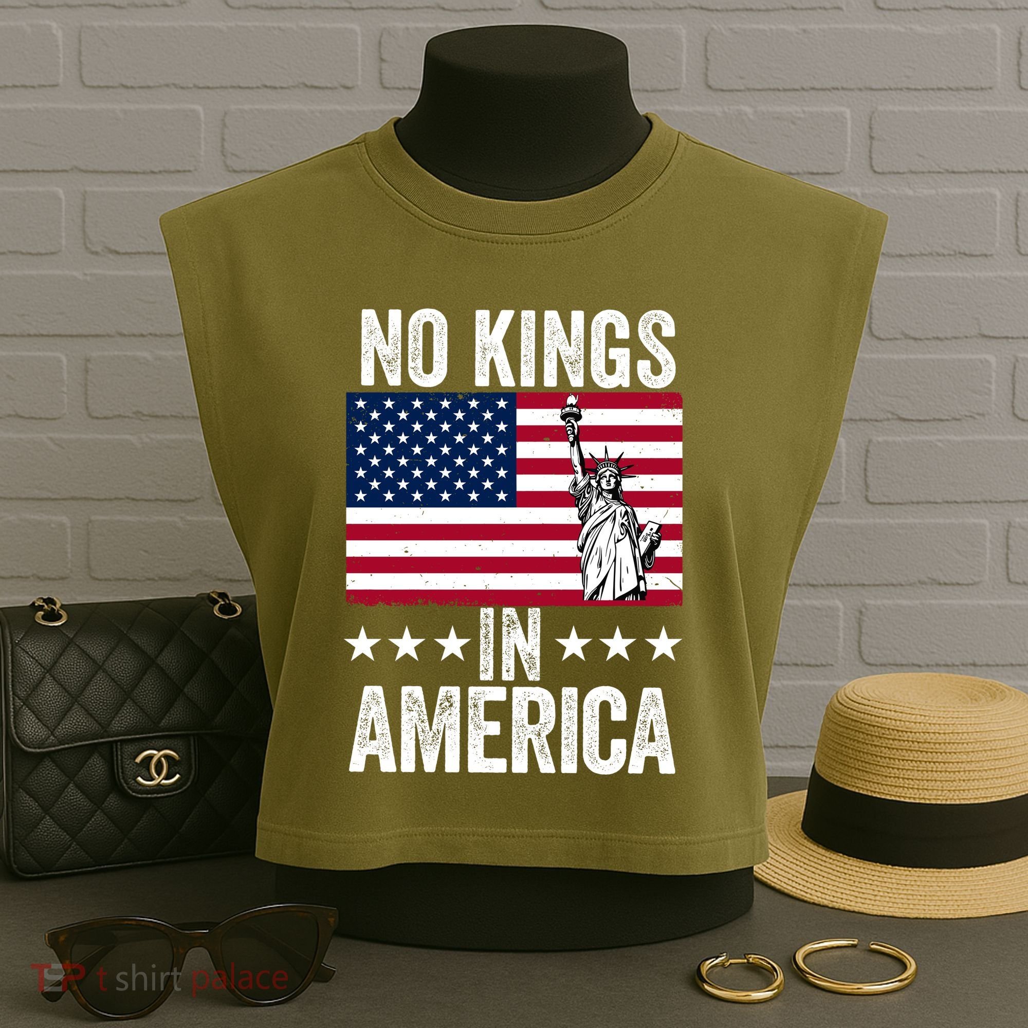 No Kings In America Garment-Dyed Women's Muscle Tee