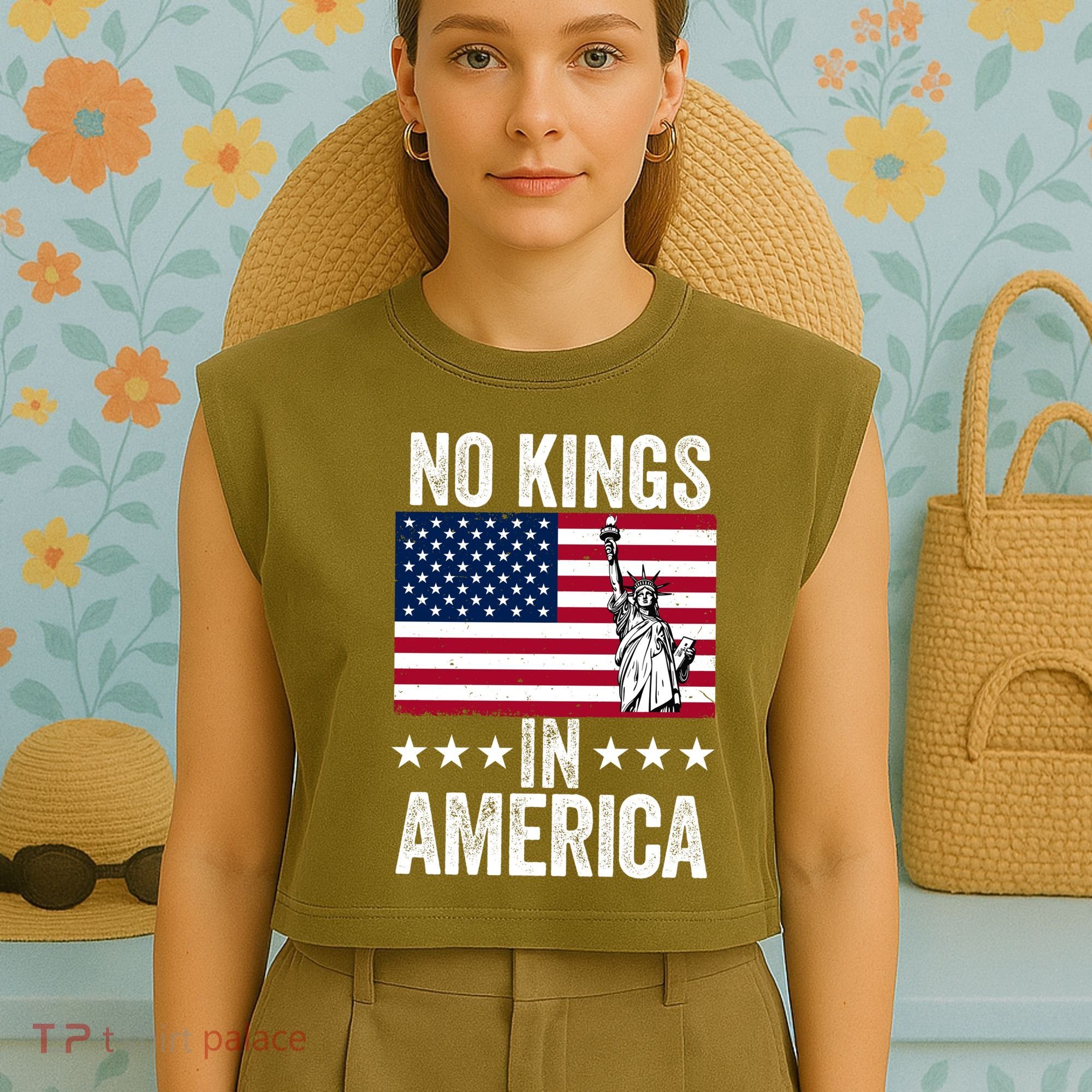 No Kings In America Garment-Dyed Women's Muscle Tee