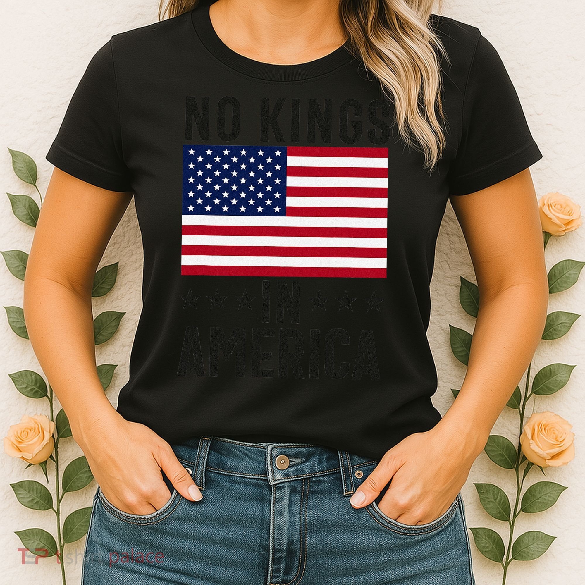 No Kings In America Flag Protest Save Democracy Women's T-Shirt