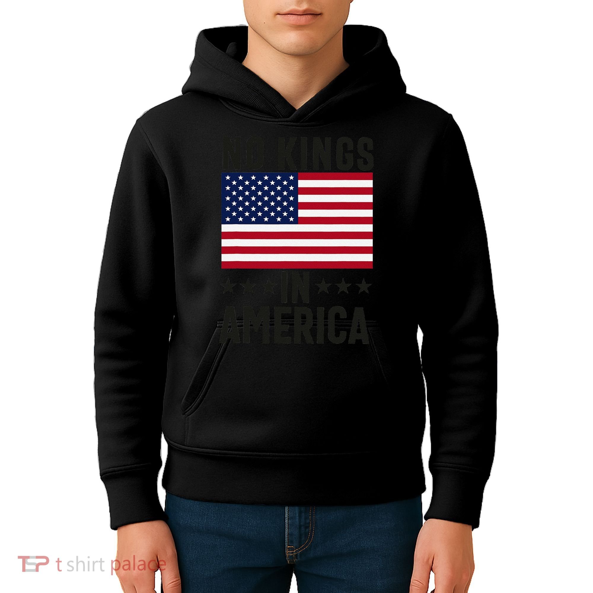 No Kings In America Flag Protest Save Democracy Kids Hoodie