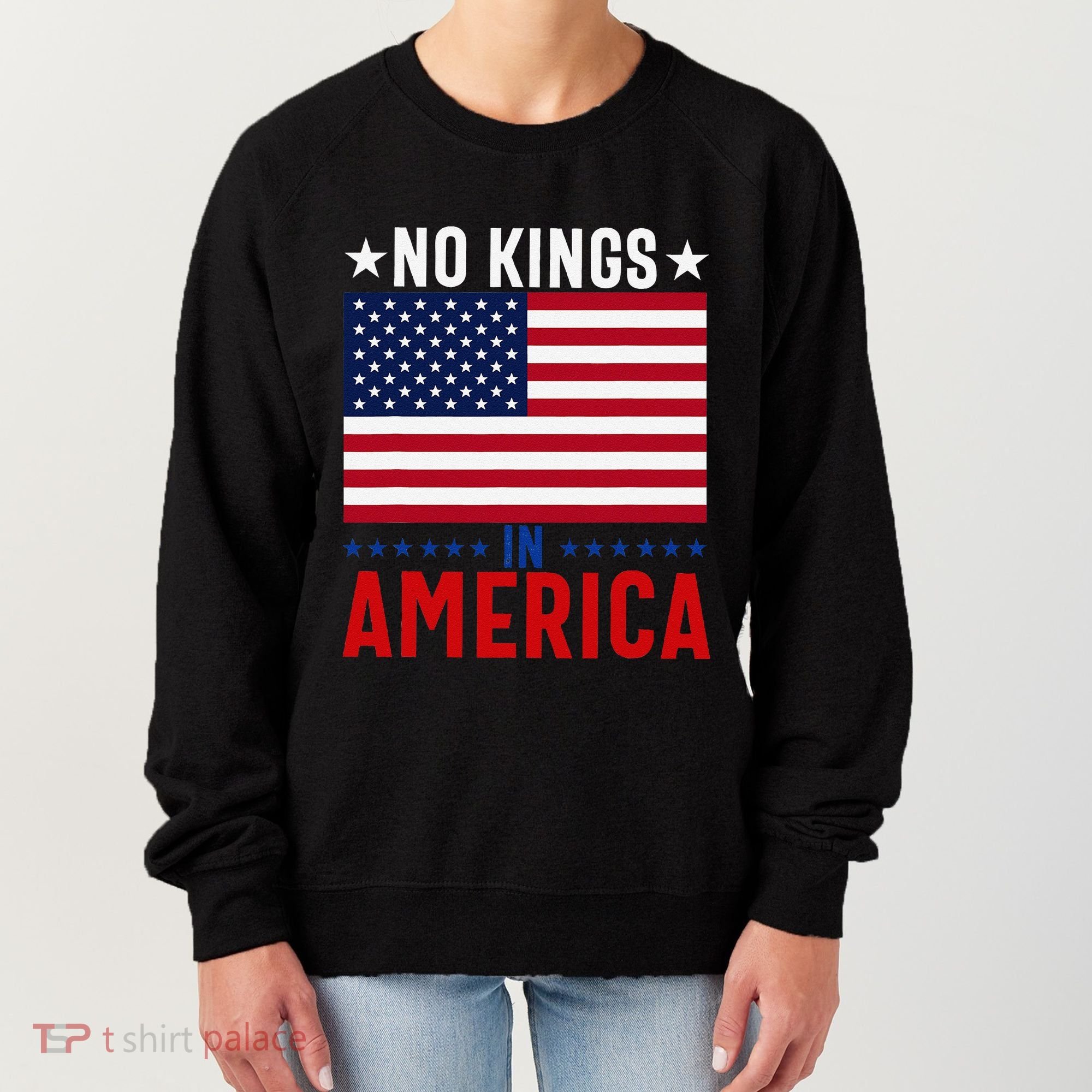 No Kings In America Flag Protest Save Democracy Women's Sweatshirt