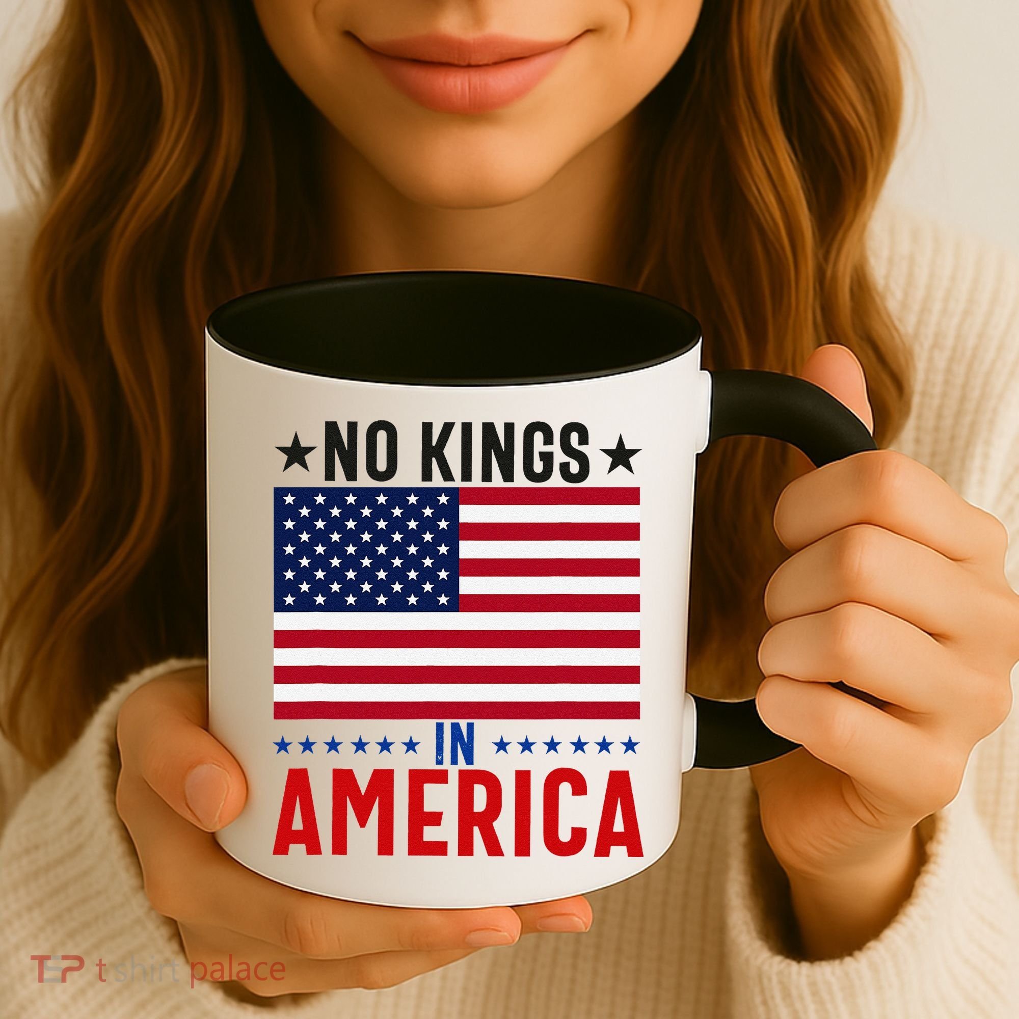 No Kings In America Flag Protest Save Democracy Coffee Mug