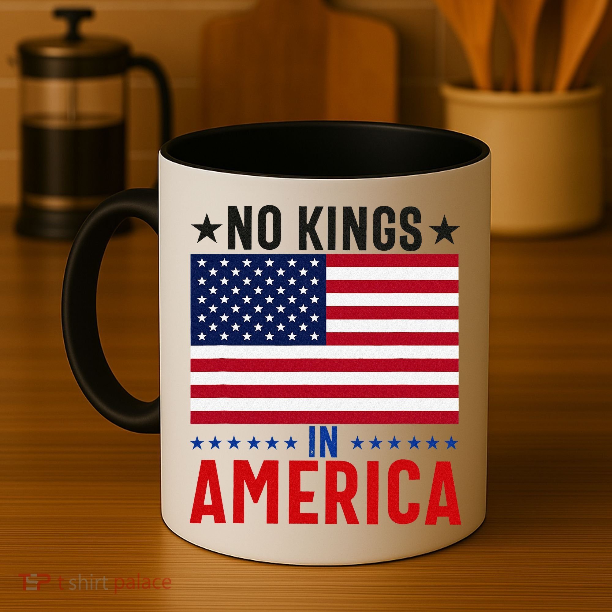 No Kings In America Flag Protest Save Democracy Coffee Mug