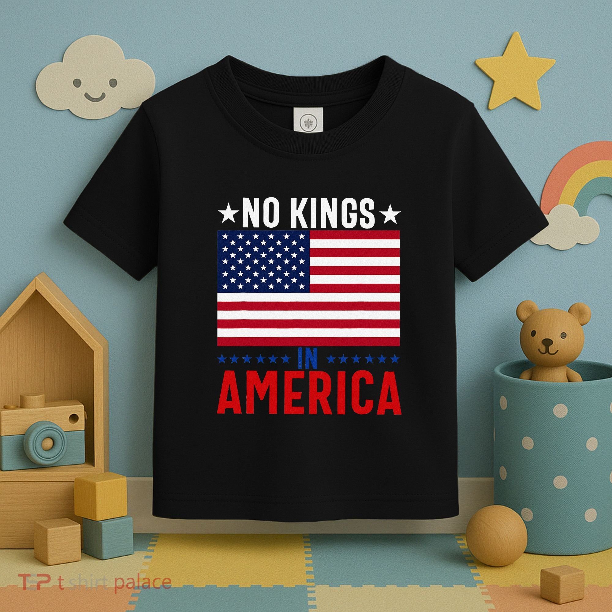 No Kings In America Flag Protest Save Democracy Toddler T-Shirt