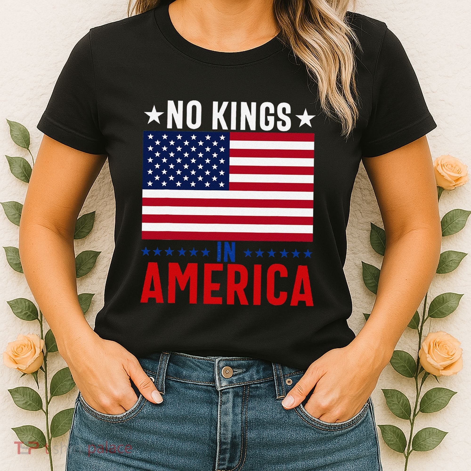 No Kings In America Flag Protest Save Democracy Women's T-Shirt